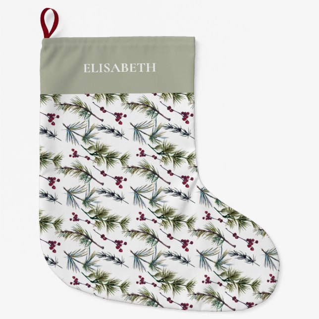 Elegante Botanische Poinsettia Weihnachten Großer Weihnachtsstrumpf (Vorderseite)