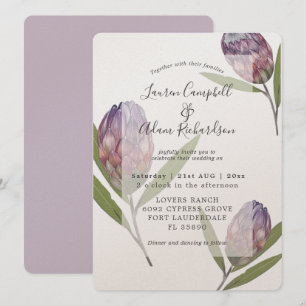 Elegante botanische Protea-Lila-Hochzeitseinladung Einladung