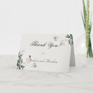 Elegante botanische rosa Blüten-Dankeskarte Dankeskarte