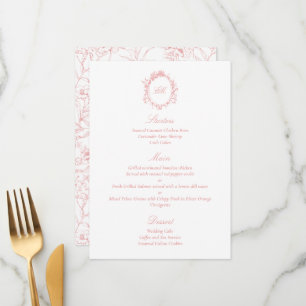 Elegante Botanische Rosa Chinoiserie Hochzeit Menükarte