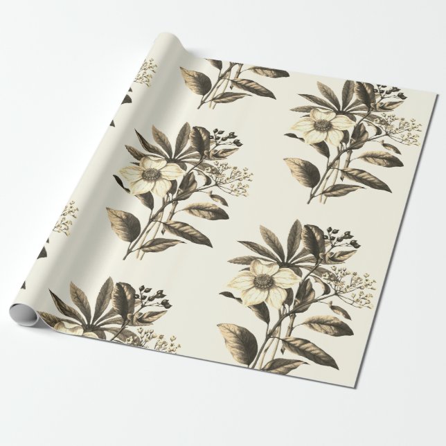 Elegante Botanische Rose Geschenkpapier (Ungerollt)