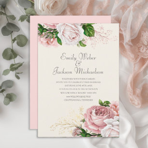 Elegante botanische Rosen Rosa Floral Creme Hochze Einladung