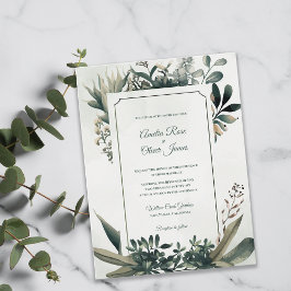 Elegante Botanische Salbei-Grüne Hochzeit Einladungspostkarte