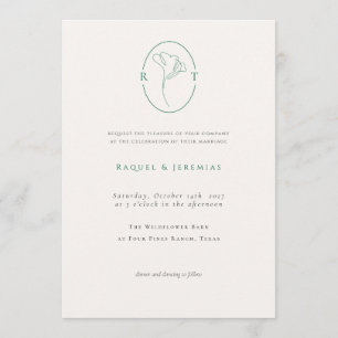 Elegante botanische Smaragd-Monogramm-Hochzeit Einladung