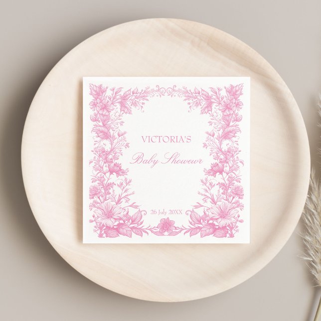 Elegante botanische staubige Babydusche bedruckt Serviette (Elegant botanical dusty pink baby shower monogrammed printed napkins personalized table decor)