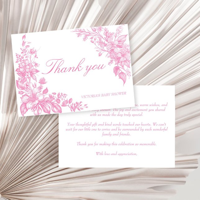 Elegante botanische staubige Babydusche Dankeskarte (Elegant botanical dusty pink girl baby shower thank you card Victorian vintage botanical thank you)