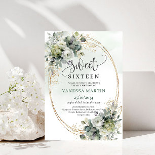 Elegante botanische Sweet 16 Grün-Gold-Einladung Einladung