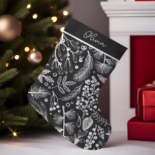 Elegante Botanische Tanne und Beeren Personalisier Kleiner Weihnachtsstrumpf