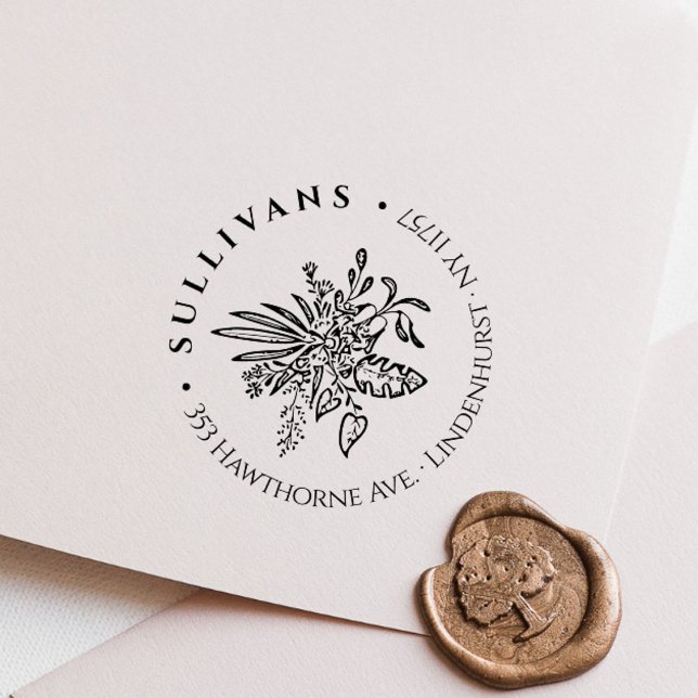 Elegante Botanische Tropische Bouquet-Rücksendeadr Gummistempel (Von Creator hochgeladen)