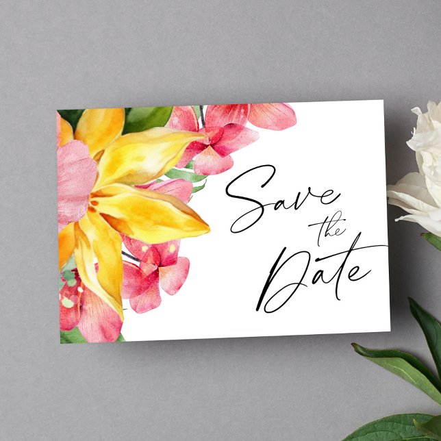 Elegante botanische tropische Hochzeit in Urlaubso Save The Date (Elegant Botanical Tropical Destination Wedding Save The Date)
