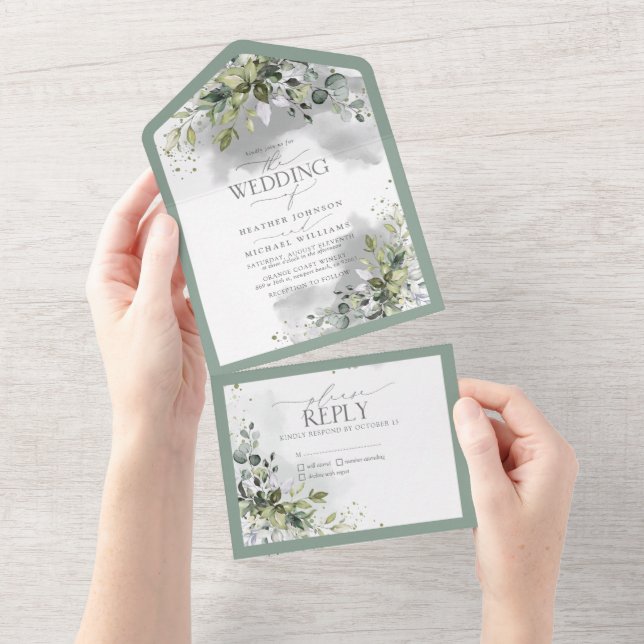 Elegante botanische Vegetation All In One Einladung (Abreißen)