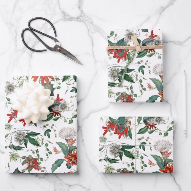 Elegante botanische Vintage Blume Geschenkpapier Set (Vorderseite)