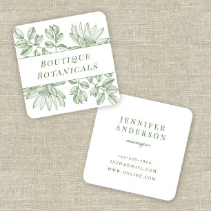 Elegante botanische Vintage-Typografie Salbei Grün Quadratische Visitenkarte