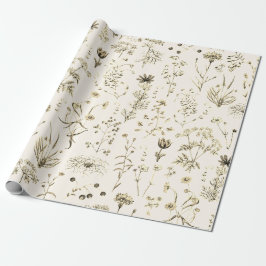 Elegante botanische Vintage Wildblumen Beige Geschenkpapier