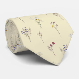 Elegante botanische Vintage-Wildblumen Beige Krawatte
