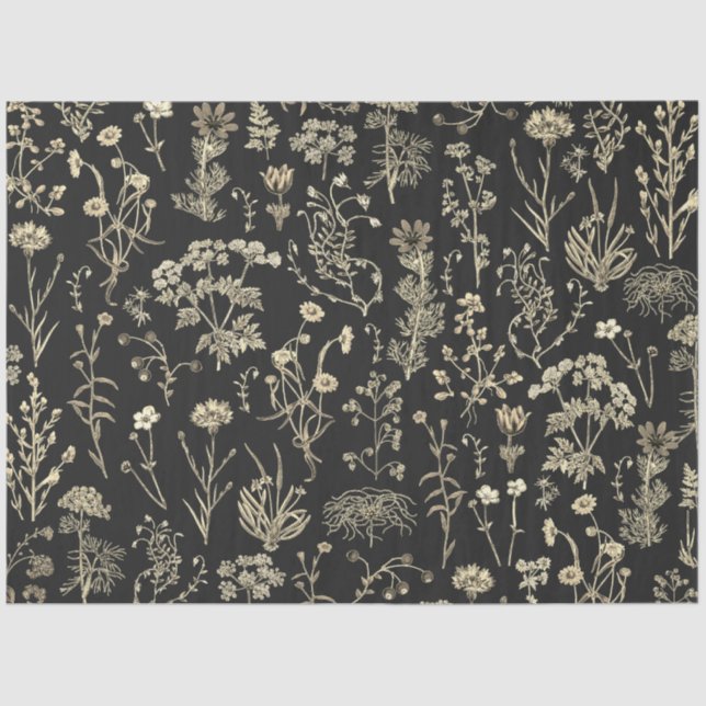 Elegante botanische Vintage Wildblumen Beige Schwa Seidenpapier (Vorderseite)