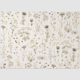 Elegante botanische Vintage Wildblumen Beige Seidenpapier
