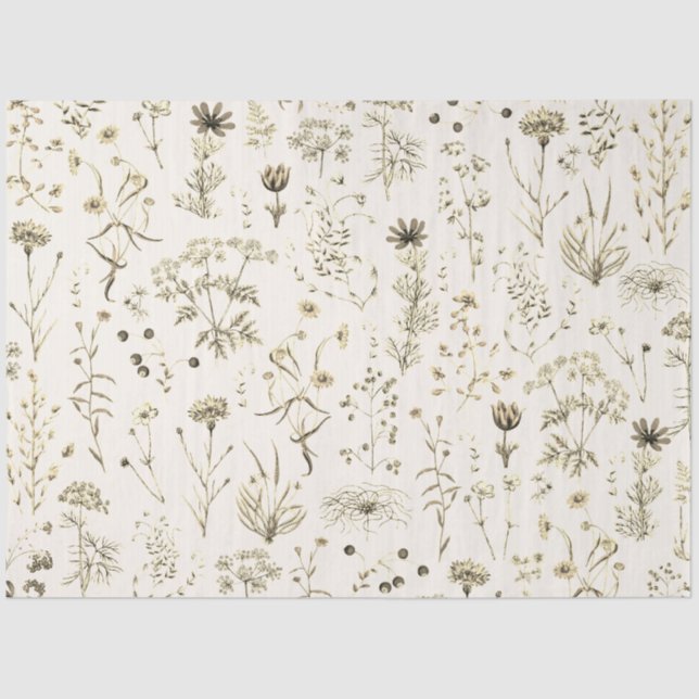 Elegante botanische Vintage Wildblumen Beige Seidenpapier (Vorderseite)