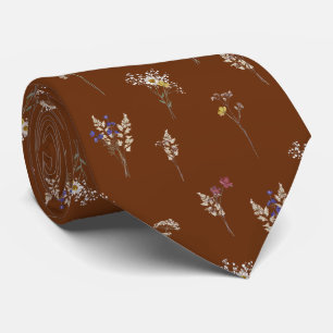 Elegante botanische Vintage-Wildblumen Braun Krawatte