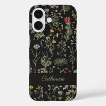 Elegante botanische Vintage Wildblumen Name Black