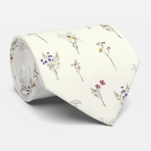 Elegante botanische Vintage-Wildblumen Weiß Krawatte