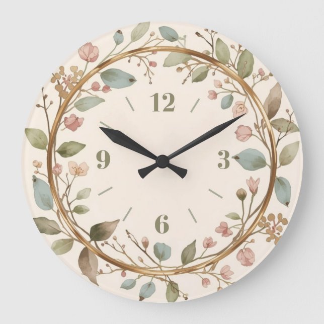 Elegante botanische Wanduhr mit Blumen (Vorderseite)