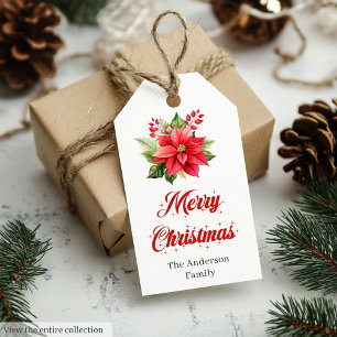 Elegante botanische Wasserfarbe Frohe Weihnachten Geschenkanhänger