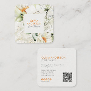 Elegante botanische Wasserfarben-Blumen-QR-Code Quadratische Visitenkarte