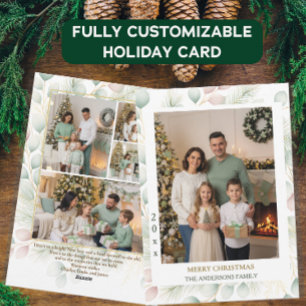 Elegante botanische Weihnachts-Familienfoto-Collag Feiertagskarte