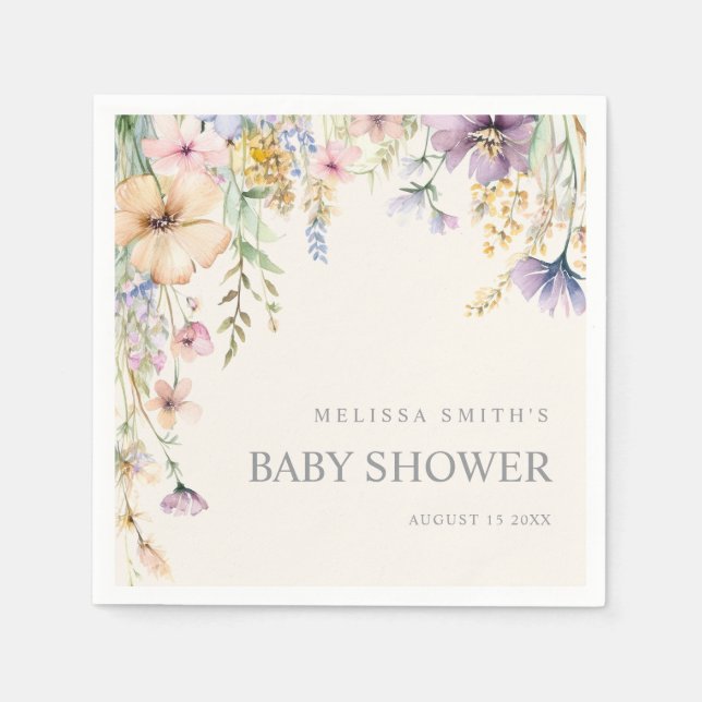 Elegante Botanische Wildblume Kinderdusche Serviette (Vorderseite)