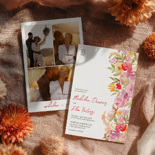 Elegante botanische Wildblumen 3 Foto Hochzeit Einladung