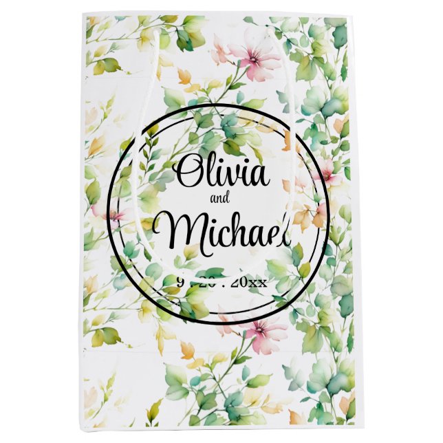 Elegante botanische Wildblumen Mittlere Geschenktüte (Vorderseite)