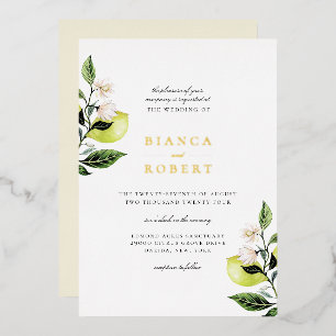 Elegante botanische Zitronen Hochzeit Folieneinladung