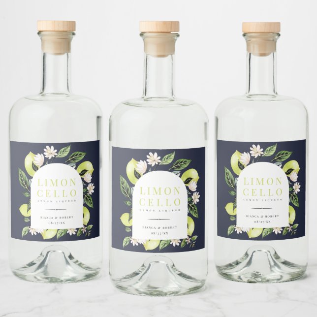 Elegante botanische Zitronen Rahmen Limoncello Liq Alkoholflaschenetikett (Flaschen)