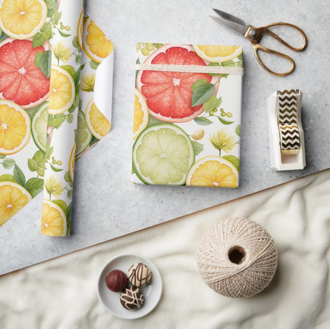 Elegante botanische Zitrusfrüchte Geschenkpapier (Kunsthandwerk)