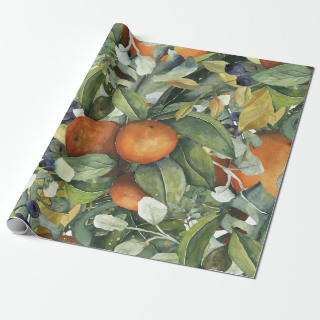 Elegante botanische Zitrusgrün Geschenkpapier (Ungerollt)