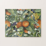 Elegante botanische Zitrusgrün Puzzle<br><div class="desc">Viel Spaß beim Zuhause mit Ihrer Familie und Freunden mit dieser herausfordernden Aktivität. Die blaue Blattlinie mit dunkelgrünen und hellgrünen Blätter,  umgeben von Orangen-,  Traubobst- und Mini-Blume. Sie müssen sich bemühen,  alle Teile zusammenzufügen!</div>