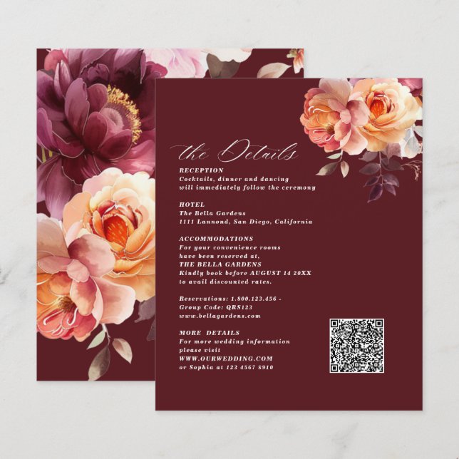 Elegante Bouquet Burgundy Hochzeitskarten (Vorne/Hinten)