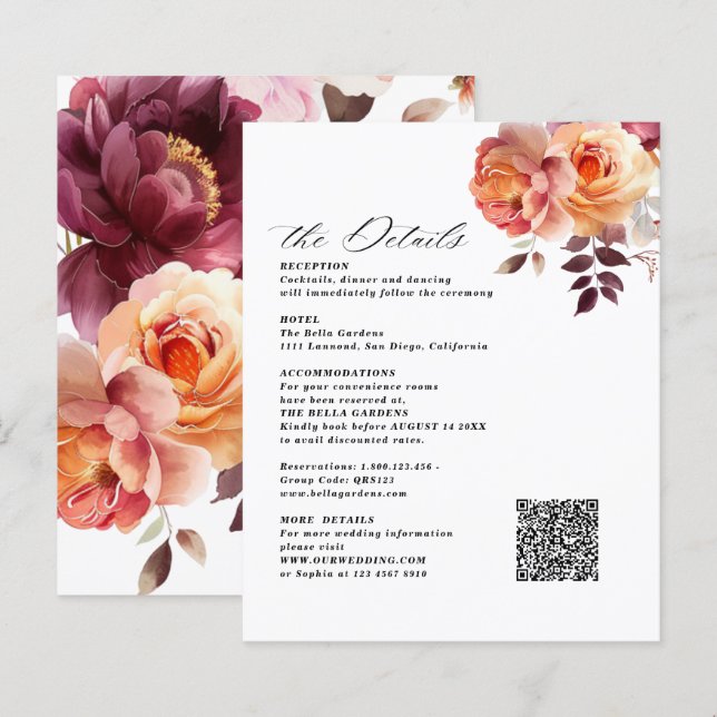 Elegante Bouquet Burgundy Hochzeitskarten (Vorne/Hinten)