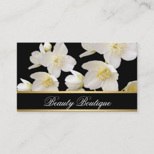 Elegante Boutique Blumen Weiß Gold Schwarz Terminkarte