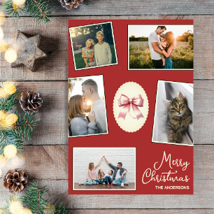 Elegante Bow Red Christmas Foto Collage Card Feiertagskarte