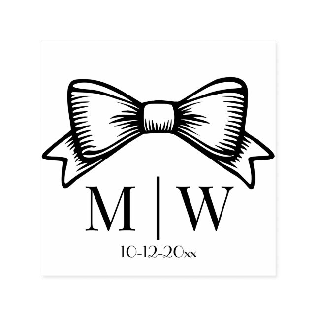 Elegante Bow Ribbon #6 Wedding Couple Initials Dat Permastempel (Design)