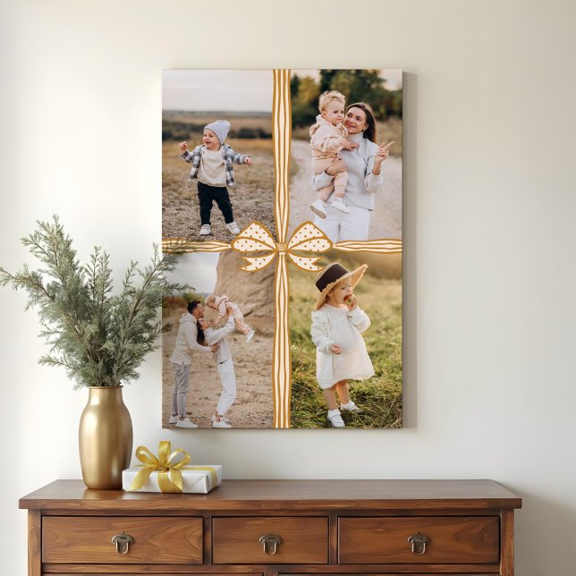 Elegante Bow & Ribbon präsentieren FamilienfotoCol Leinwanddruck (Elegant Bow & Ribbon Present Family Photo Collage Canvas Print)