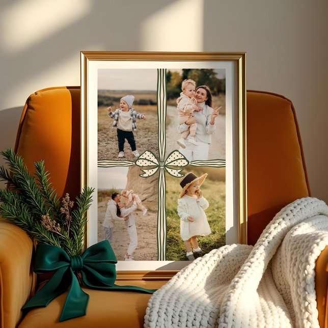 Elegante Bow & Ribbon präsentieren FamilienfotoCol Poster (Elegant Green Bow & Ribbon Present Family Photo Collage Poster)