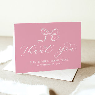 Elegante Bow Rose Rosa Hochzeit Dankeskarte