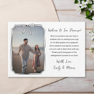 Elegante Bow Wedding Welcome Bag Card mit Foto Dankeskarte