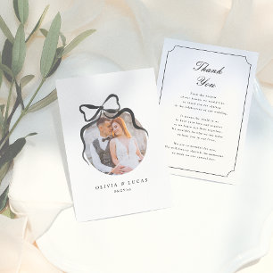 Elegante Bow Whimsical Black & White Foto Hochzeit Dankeskarte