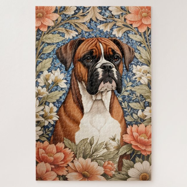 Elegante Boxerhunde-William-Morris-Inspiration  Puzzle (Vertikal)