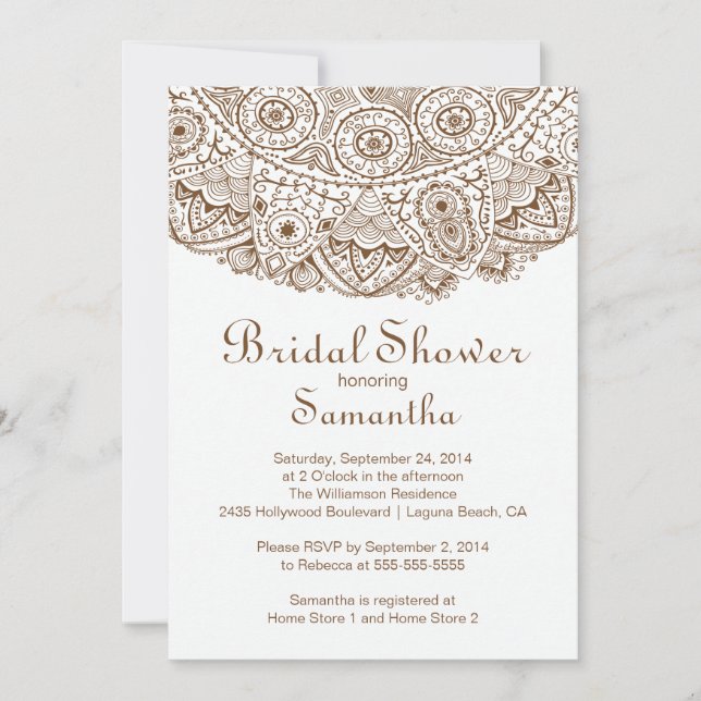 Elegante Braun Spitzen Bridal Dusche Einladung (Vorderseite)