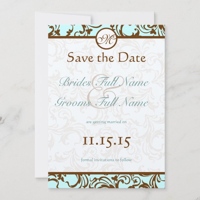 Elegante Braun Vintager Damast Einladung (Vorderseite)